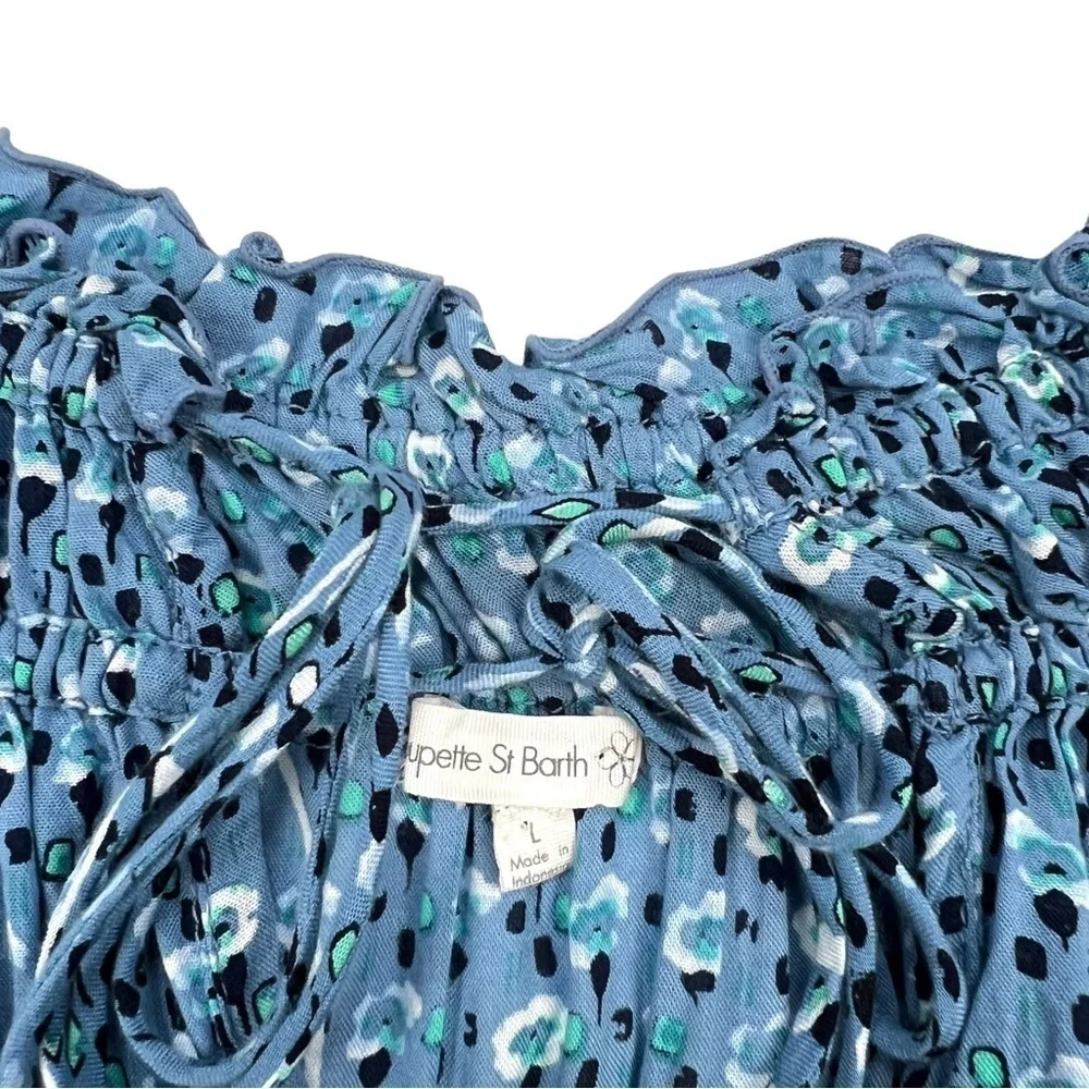 Poupette St. Barth Short Jumpsuit Clara Off Shoulder Blue Geo Flower Print L